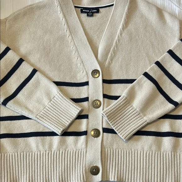 Nautica Jeans Medium Women’s Lake Crew Striped Cardigan - Picture 4 of 7